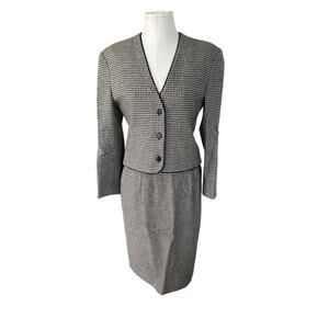 Vintage Miss Pendleton Navy Tan Houndstooth Pencil Skirt Blazer Suit Set sz 10